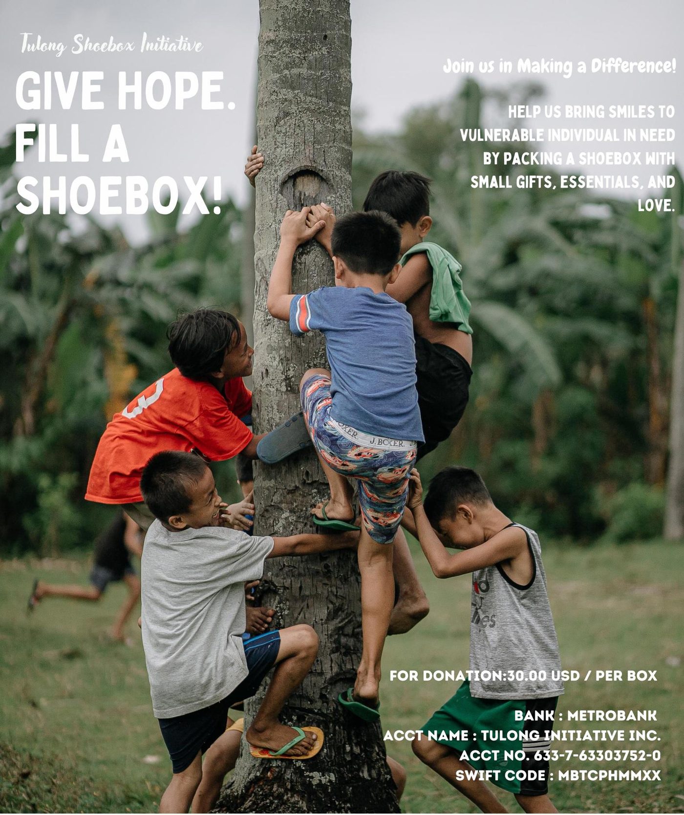 Shoebox Initiative campaign poster — Give hope, fill a shoebox